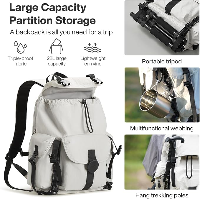 mixi Travel Backpack for Women Men, 18 Inch Carry On Laptop Backpack Flight Approved fits 16'' Laptop, Lightweight Waterproof Hiking Backpack Travel Outdoor Business Casual Daypack, Light Gray - Image 2