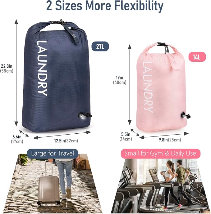 WiseBoy 2 Pack Travel Laundry Bag, Compression Storage for Dirty Clothes | waterproof nylon keeps gym & swim gear separate from clean clothes, easy-carry handles, pump-free compression saves space - Image 5