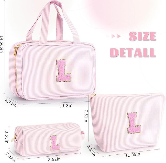 Gifts for Teen Girls Women - Travel Hanging Toiletry Bag & Makeup Bag - Personalized Initial Cosmetic Bag | Birthday Gift for Girl Trendy Stuff - Pink L - Image 6