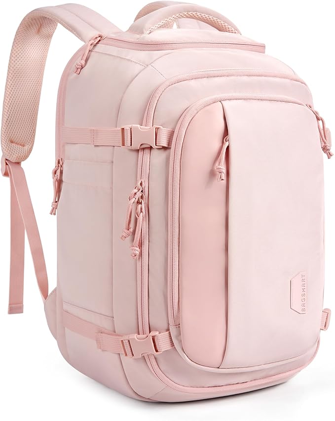 BAGSMART 28L Travel Backpack, Water-Resistant, USB Port, 17.3" Laptop, Pink by BAGSMART