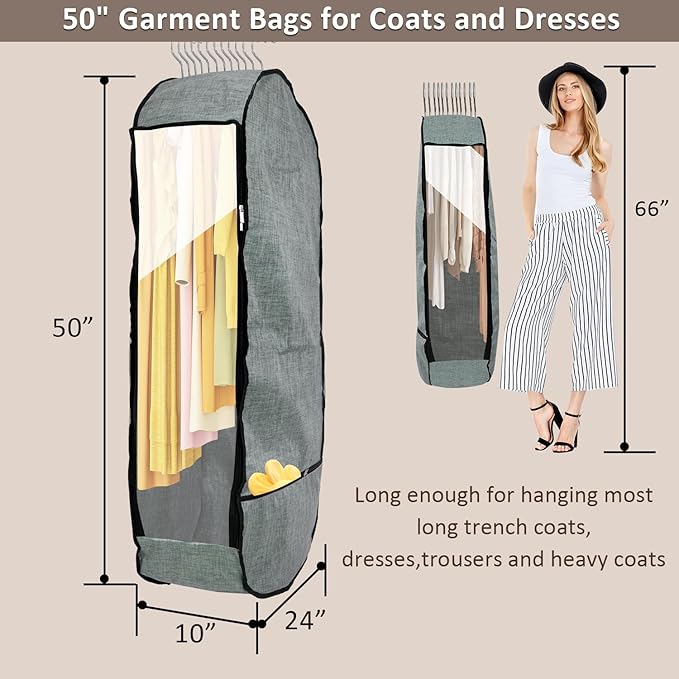 4PCS Garment Bags for Hanging Clothes,Chakera Large Breathable Garment Bag for Closet Storage with 10”Gusseted,Clear Clothing Storage Garment Cover for Dress Sweater with Double Zipper,Grey - Image 3