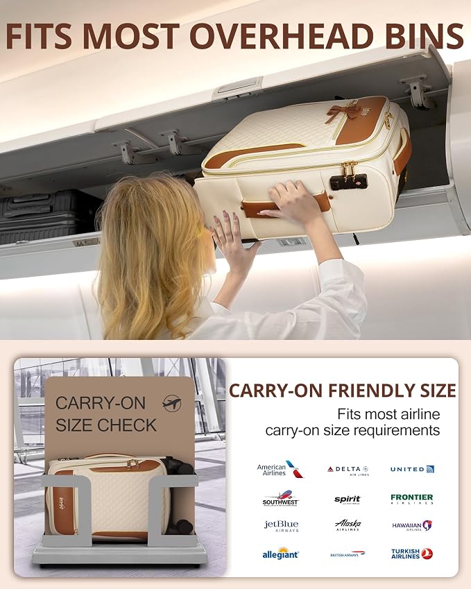 22x14x9 Airline Approved, 20" Softside Suitcase for Travel | Carry On Luggage ,4 packing cubes, Lightweight for Women Men, TSA Lock, 4 Spinner Wheels,Beige - Image 4
