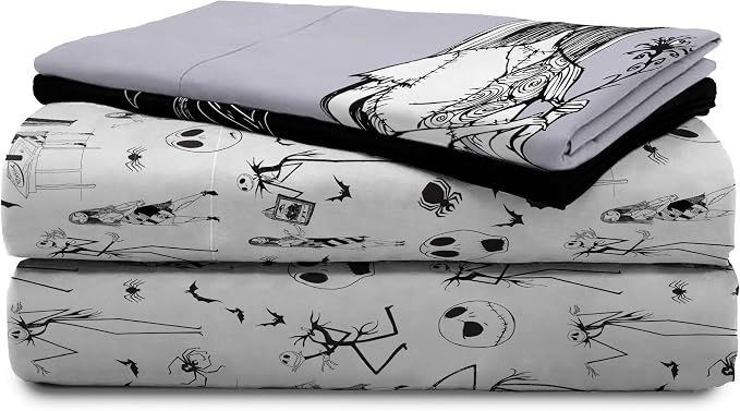 Jay Franco Kids Sheet Set with Fitted, Flat Sheets & Pillow Cover - Ultra-Soft Bedding with Pillowcase for Room Decor, White - Nightmare Before Christmas, 4 Piece Queen - Image 7