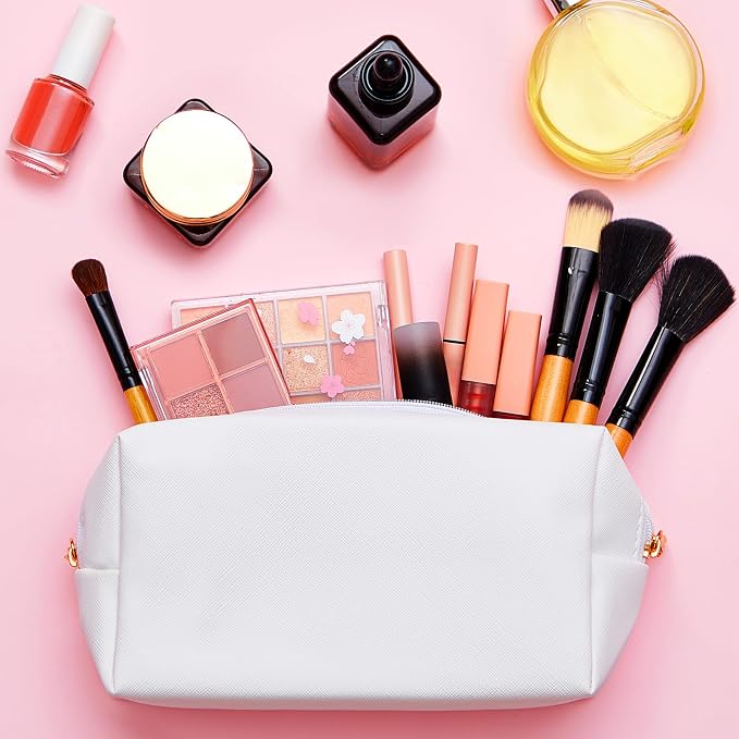 Kigeli Aesthetic Makeup Bags PU Leather Cosmetic Pouches Waterproof Plain Toiletry Bags Makeup Pouches Bulk for Women Party Gift Travel Storage Organizer(White,7.1 x 2.8 x 4.3 in) - Image 5