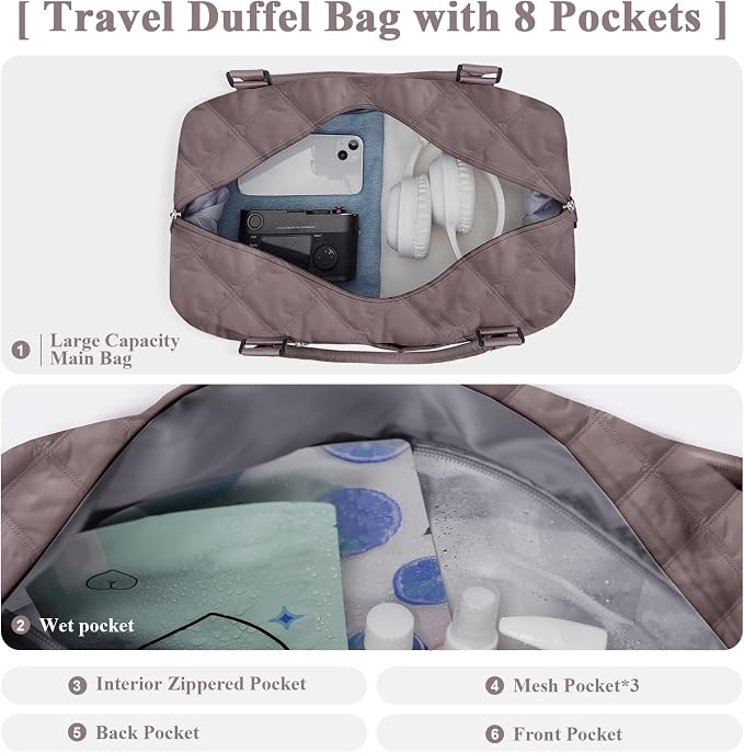 Travel Duffel Bag, Carry On Overnight Weekender Bags for Women | Travel Bag with Wet Pocket & Trolley Sleeve, For Spirit Airlines 18x14x8 Personal Item Bag - Image 4