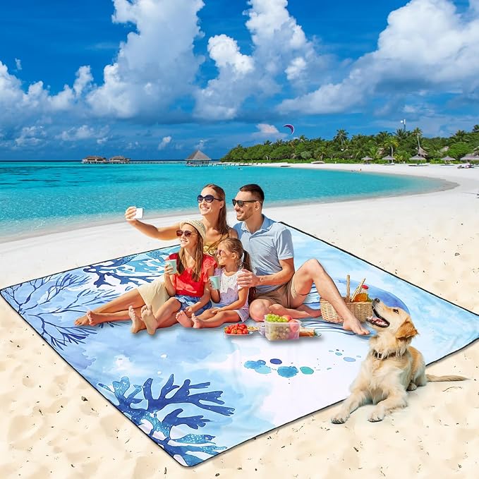 HIHOHO Beach Blanket Waterproof Sandproof Beach Mat for 1-8 Adults Quick Drying Durable Outdoor Picnic Mat for Beach Festival Travel Camping Hiking (Jellyfish, 79"×83"(4 Person)) - Image 2