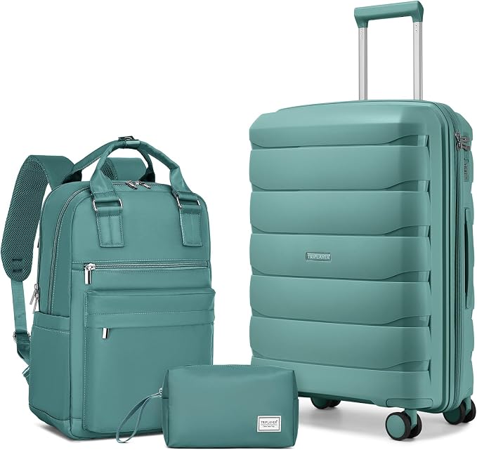Carry On Luggage 22x14x9 Airline Approved, 22 Inch PP Hardshell Luggage Carry-on Suitcase with Spinner Wheels, Carry On Suitcase Set for Women (Misty Blue) by TRIPLAYER