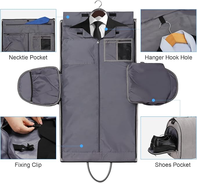 Modoker Convertible Garment Bag with Shoulder Strap, Carry on Garment Duffel Bag for Men Women - 2 in 1 Hanging Suitcase Suit Travel Bags, Light Grey - Image 5