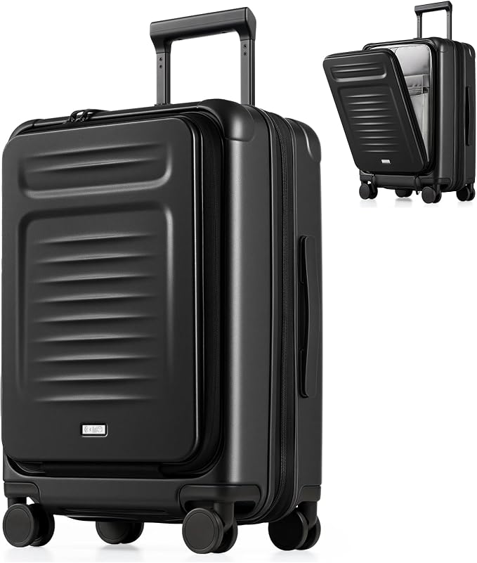 Coolife Carry On Luggage Suitcase : 22x14x9 Airline Approved Travel Luggage with Spinner Wheels, Front Pocket Expandable Hardshell Suitcases with TSA Lock Black by COOLIFE
