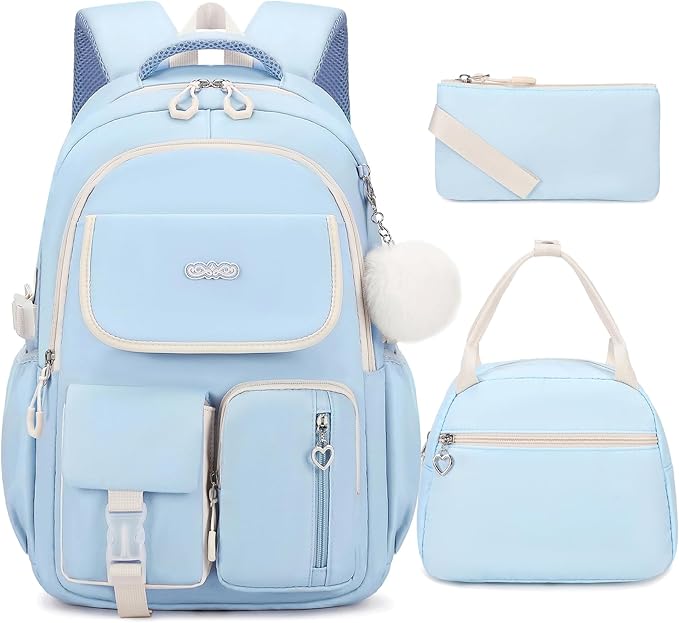 DIGOBAY Backpacks for Girls, 3PCS School Backpack with Lunch Box Pencil Pouch for Teen Girls Kids Elementary Primary Middle High College Travel School bag Bookbag Set （Blue） by DIGOBAY