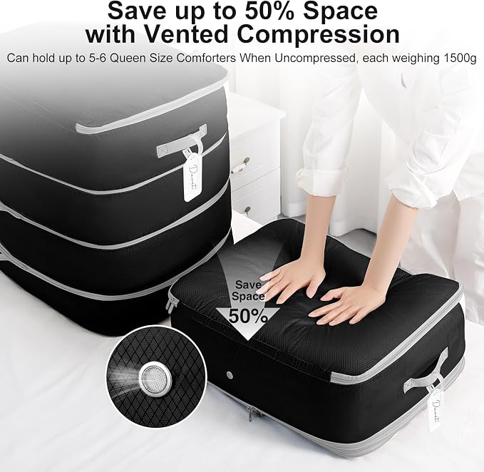 Comforter Storage Bag - 130L Large Capacity Blanket Storage Bags 4-Layer Ultra Space Saving Self Compression Organizer, Washable Compression Bags for Storage Comforter Blanket, 4-Pack, Black - Image 3