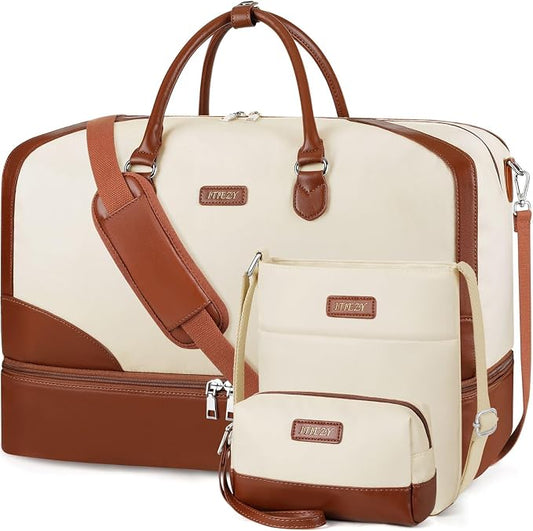 ITIEZY Weekender Overnight Bag for Women - Large Travel Duffel Bag with Shoe Compartment, Gym Duffel Bag Hospital Bag Carry On Tote Bags for Airplanes with Crossbody Bag Toiletry Bag 3Pcs Set by ITIEZY