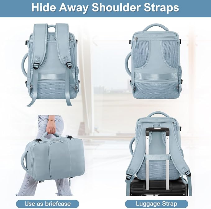 Sinaliy Travel Backpack, TSA Carry on Flight Approved Backpack | Waterproof 17.3 Inch Laptop Backpack with Multi-Pockets, Personal Item Travel Bag for Work, College, Business, Light Blue - Image 8