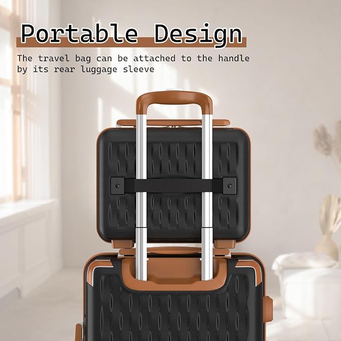 Melalenia Luggage Set 4 Piece Carry On, Hardside Suitcase with TSA Lock and Spinner Wheels, Carry-On Ailline Approved, Black Brown - Image 2