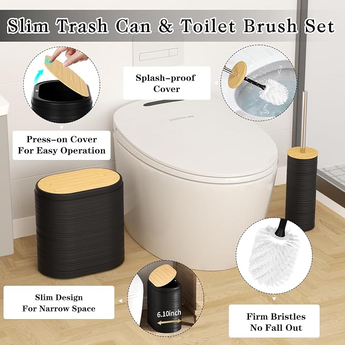 XLHOMO Black Bathroom Set - 10PC Bathroom Accessories Set, Luxury Bathroom Accessory Set with Trash Can,Toilet Brush & 2 PC Soap Dispensers for Apartment Decor and Housewarming - Image 6