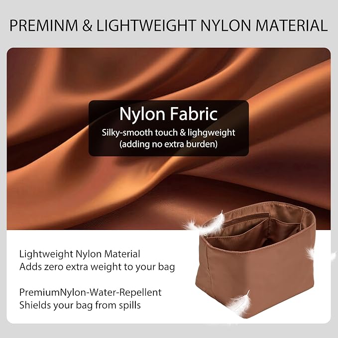 Picotin 18 Bag Insert Premium Nylon, Luxury Smooth Picotin 18 Purse Organizer Insert with Zipper Pockets, Soft Touch Inner Liner for Women's Handbags(PC18, Gold Brown) - Image 4