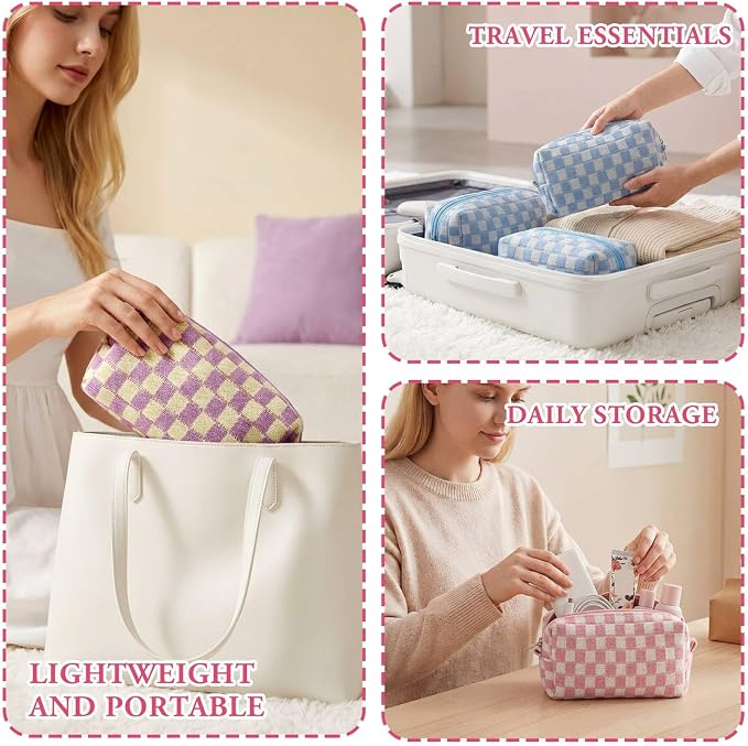 Gilprop 8 Pcs Checkered Makeup Bag for Purse Small Cosmetic Pouch Bulk Portable Zipper Makeup Pouch Travel Toiletry Organizer Gifts for Women Bridesmaid Wedding Party Favors (Colorful 2) - Image 6