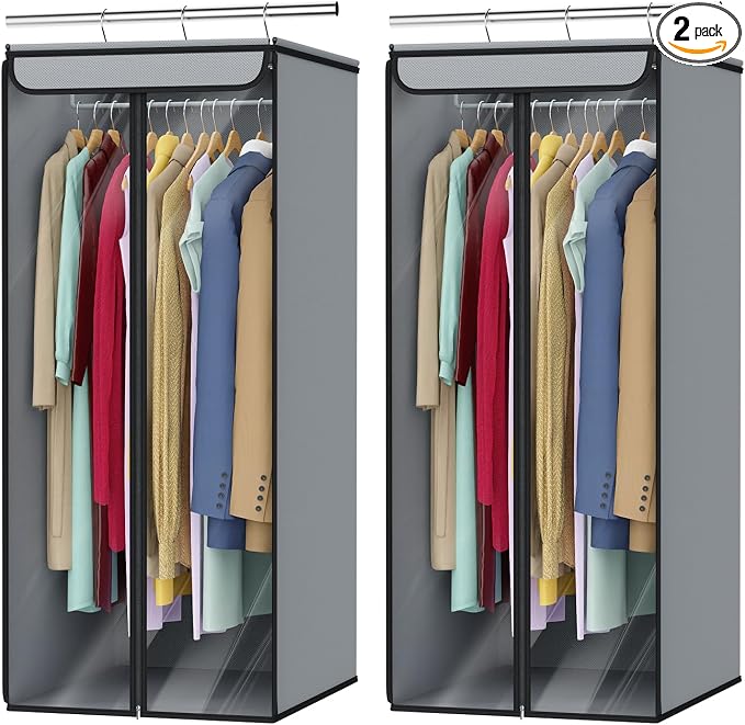 Univivi Garment Bags for Hanging Clothes, Large Clothes Storage Bags Closet Organizer with Clear Window, Premium Hanging Garment Storage Bag for Suits, Coats, Jackets, 40", 2-Pack (Grey) by Univivi