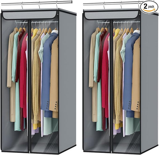 Univivi Garment Bags for Hanging Clothes, Large Clothes Storage Bags Closet Organizer with Clear Window, Premium Hanging Garment Storage Bag for Suits, Coats, Jackets, 40", 2-Pack (Grey) by Univivi