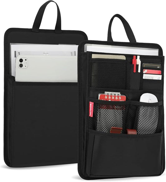 Stiff Backpack Insert Organizer for Men Women Bag In Bag,Thin Water-repellent Nylon 13.7''x10.2''x2''-Black by DELTAMANN