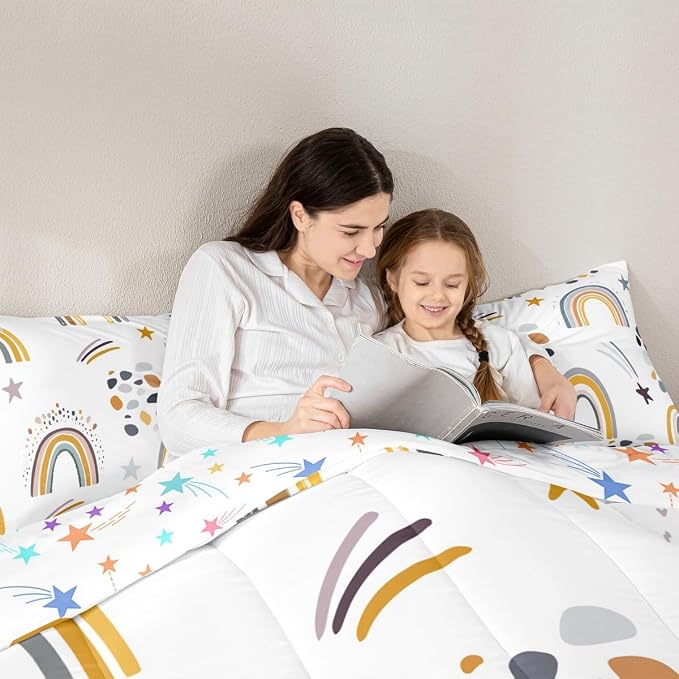Rainbow Comforter Set Kawaii Decor, Rainbow Stripes Duvet Insert For Kids Girls Children Bedroom, Colourful Cute Cartoon Quilt Girly Iridescent Confetti Bedding Set With 2 Pillow Cases, Queen Size - Image 5