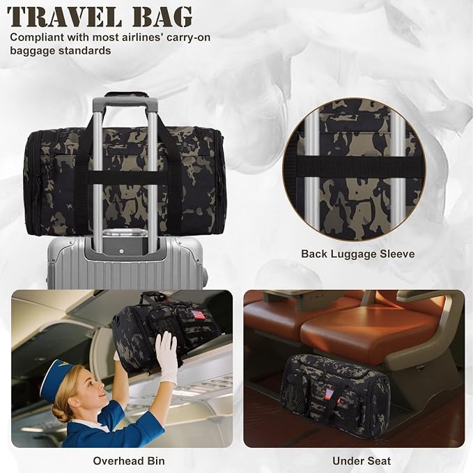 Tactical Duffle Bag For Travel Expandable 52L Large Duffle Bag For Men Gym Duffel With Wet Pocket Multi-Functional Carry On Bags Weekender Overnight Bag Organizer Duffel Bag For Travel - Image 7