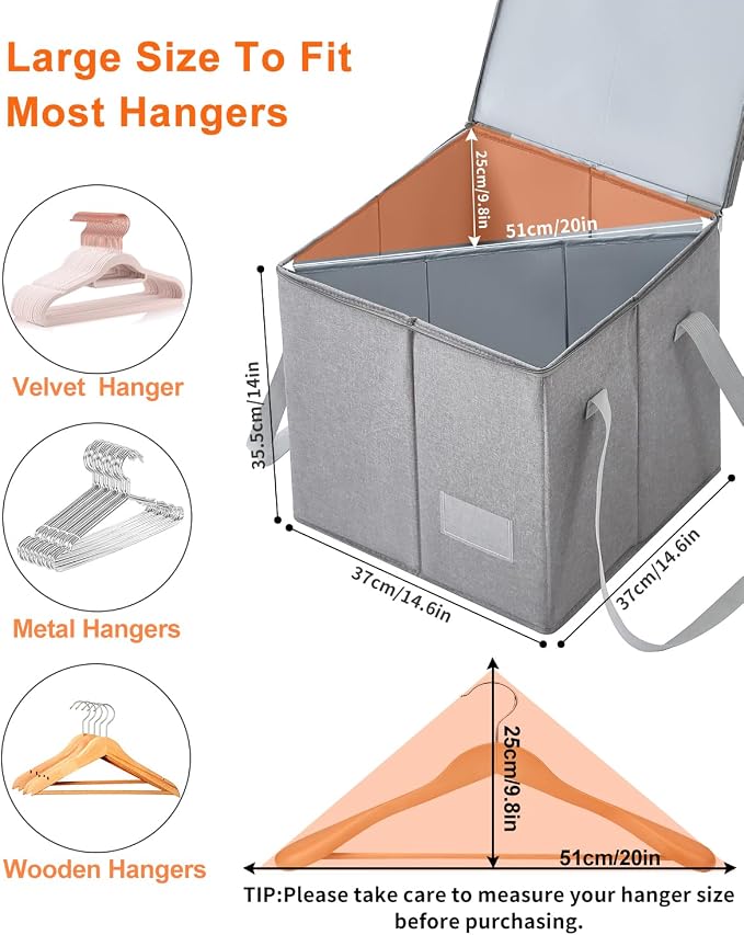 Qozary 2 Pack Clothes Hanger Organizer Bag-Rigid Hanger Storage Containers with Lid for Dustproof, Large Hanger Holder, Hanger Caddy Organizer Box with Handle-Keep Hangers Separate - Image 2