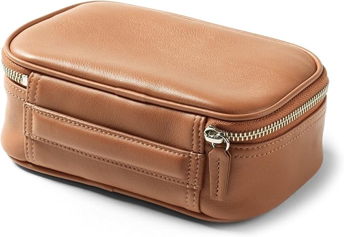 Leatherology Cognac Small Travel Organizer - Zipped mesh storage pocket, elastic loops for organization, compact travel size - Image 6