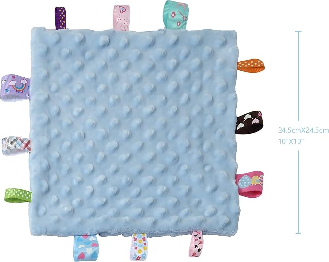 CREVENT Baby Welcome Gift Set Storage Basket with 2 Blankets+ 1 Security Blanket + 1 Taggie + 1 Gift Bag with Ribbon (Blue) - Image 7
