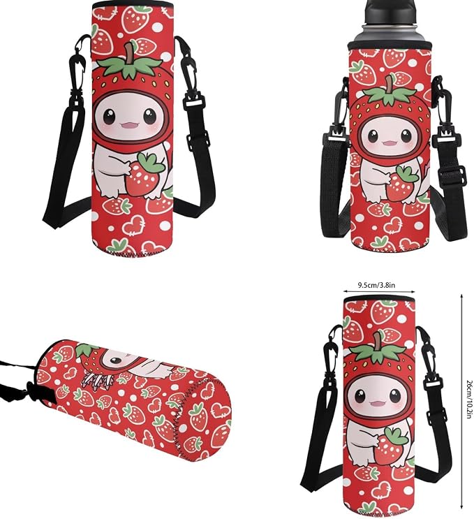 Axolotl Kids Backpack with Lunch Box for Girls Set of 4 School Bags for Girls 7-10 10-12 Strawberry Cute Elementary School Backpack for Travel Hiking Gym Small Daypack Purse - Image 6