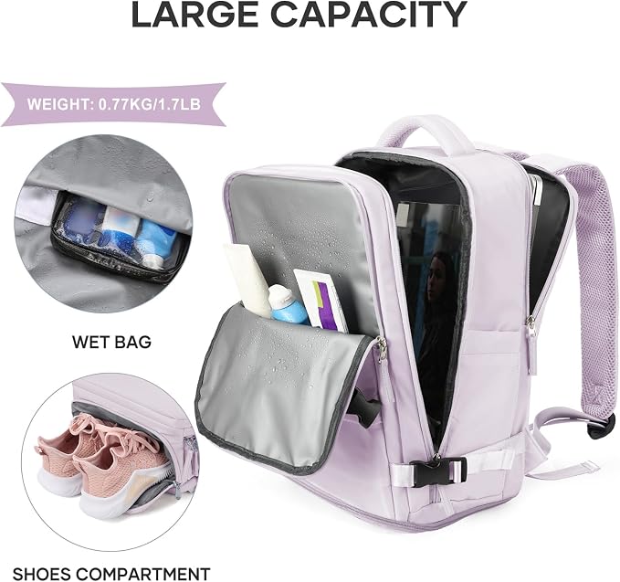 coowoz Large Travel Backpack For Women Men,Carry On Backpack,Hiking Backpack Waterproof Outdoor Sports Rucksack Casual Daypack Travel Essentials(Purple) - Image 5