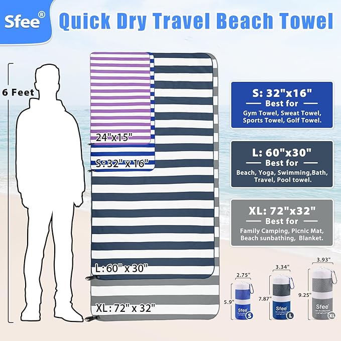 Sfee 4 Pack(8Pcs) Microfiber Travel Towel, Beach Towel Quick Dry Towel Camping Towel Super Absorbent Compact Lightweight Sports Gym Towels for Beach, Gym, Hiking, Pool, Backpacking, Bath, Yoga - Image 5