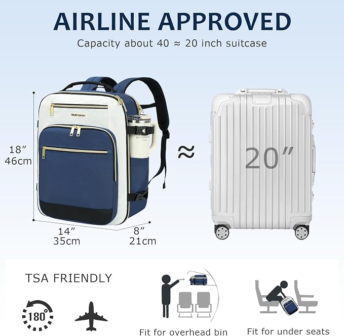 EMPSIGN 40L Travel Backpack for Women & Men | Airline Approved Carry On, TSA Personal Item Bag, Waterproof, Overnight Weekender Essentials, Fits 17" Laptop - Image 3