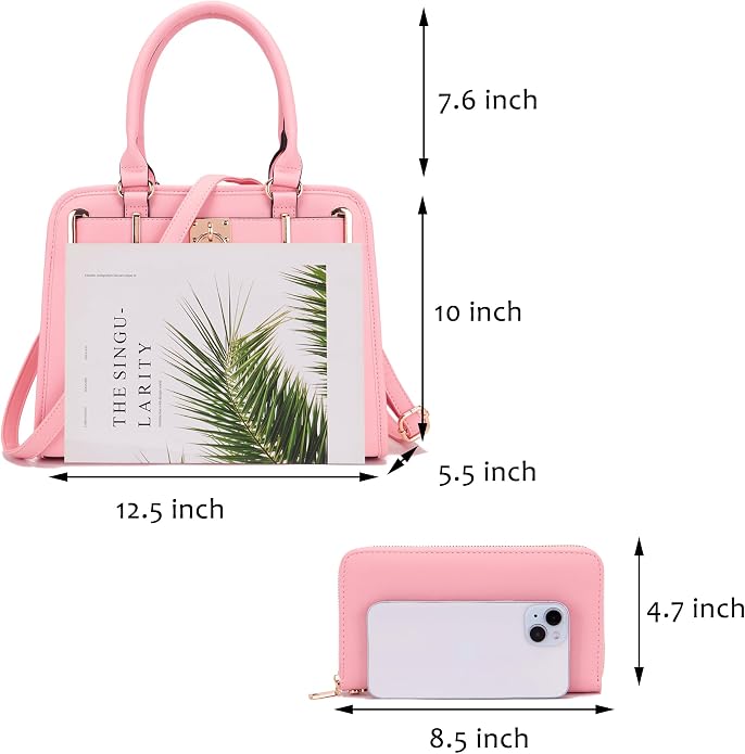 Qiyuer Structured Satchel Tote Handbags Set Women Purses with RFID Wallet | Premium, Sturdy, Spacious, Chic for Daily & Work, Vegan PU Leather, Multi-way Carry, Large Capacity RFID Wallet, Ideal Gift - Image 3