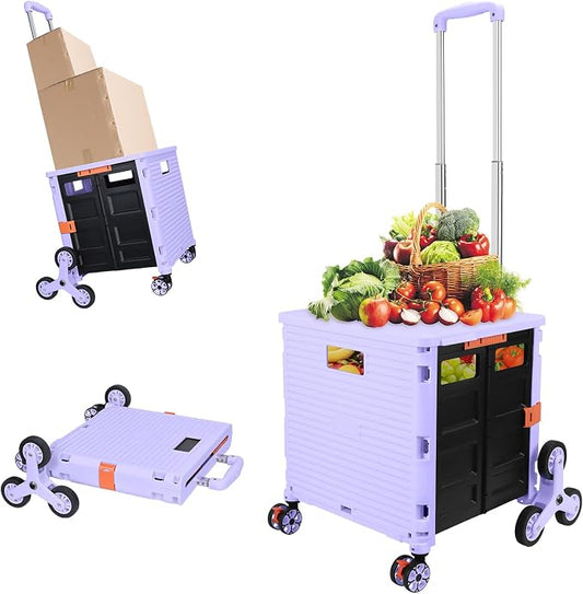 FELICON SELORSS Folding Utility Climber Cart Portable Rolling Crate-Purple | Stair Climbing Wheels+360°Swivel Wheels,Telescoping Handle,Plastic Box Dolly for Travel Shop Move Laundry Office Teacher Use by FELICON