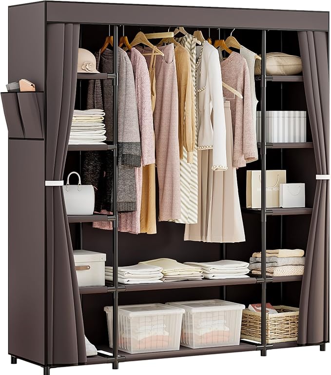 SORCEDAS Portable Closet Wardrobe Organizer Storage with Cover Non-Woben Fabric Portable Wardrobe Closet for Hanging Clothes Racks Shelving 33 Inch for Bedroom, Blue (Coffee, 59Inch) by SpecialYourHome