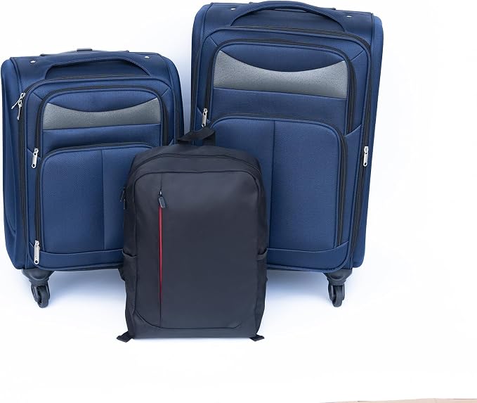 Merax Luggage Set Softshell 2 Piece 20/24 Expandable Suitcase with Backpack | Softside Lightweight Travel Carry on Luggage with Wheels,Blue by Merax