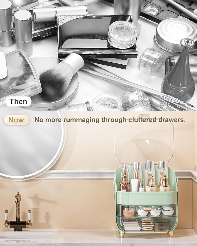 Makeup Organizer Countertop, Skincare Holder Bathroom Counter Organizer, Storage Box Cosmetic Display Cases, Teen Girl Gifts Make up Organizers (Green/Lipstick) - Image 6