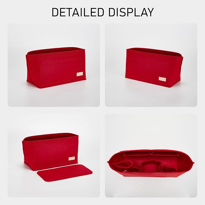Purse Organizer Insert Compatible with Neverfull GM and More, Felt Bag Organizer Liner with Base Shaper for Tote Handbags, Red, XL - Image 7