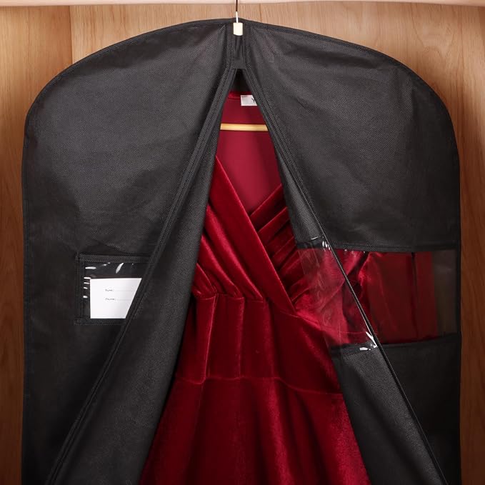 KEEGH 60'' Dress Bags for Gowns Long(Set of 15), Garment Bags for Hanging Clothes, Dress Bags for Closet Storage, Clothes Cover for Hanging Coats Dresses with Clear Window and Label Pocket, Black - Image 4