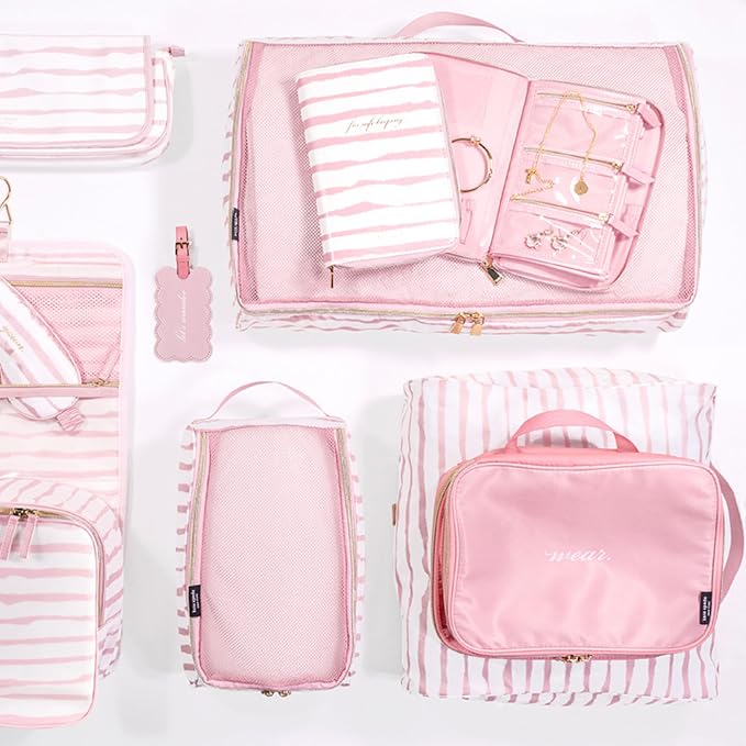 kate spade new york Packing Cube Set of 3, Goddess Stripe | Pack of Luggage Organizers in 3 Sizes with Mesh Windows, Zipper Closures, and Carry Handles for Travel - Image 8