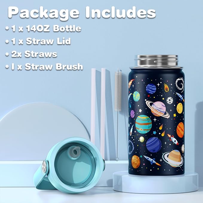 Bevalsa Kids Backpack for Boys with 14oz Insulated Bottle, School Bags for Kids & BPA-FREE Stainless Steel Metal Bottle with Straw Lid for Elementary Middle School Student (Space) - Image 4