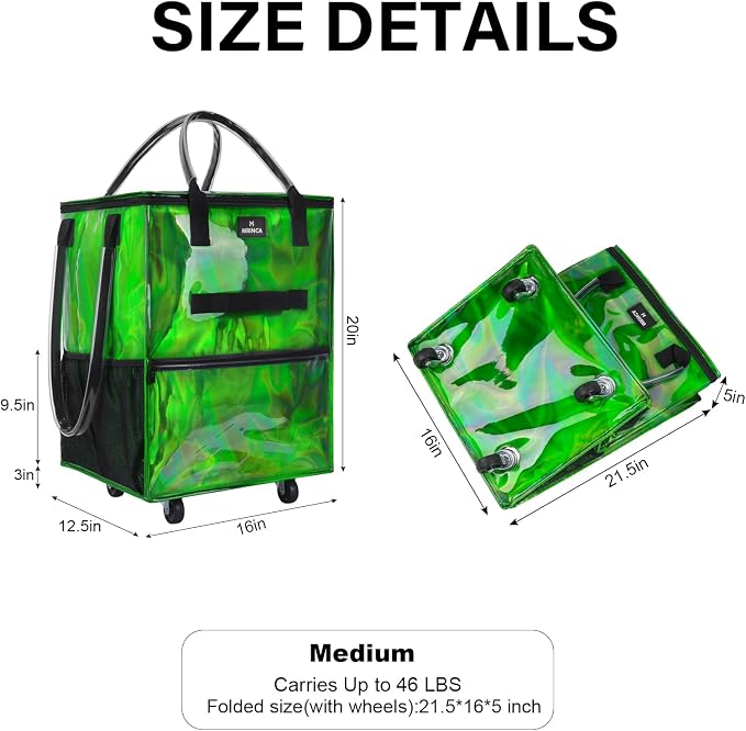 Reusable Grocery Bag On Wheels, 70L Foldable Rolling Tote Bag with Pockets & 3-Way Carry, Zippered Top, Heavy Duty Handle, Collapsible Shopping Cart for Grocery Camping Moving, Medium Gradient Green - Image 3