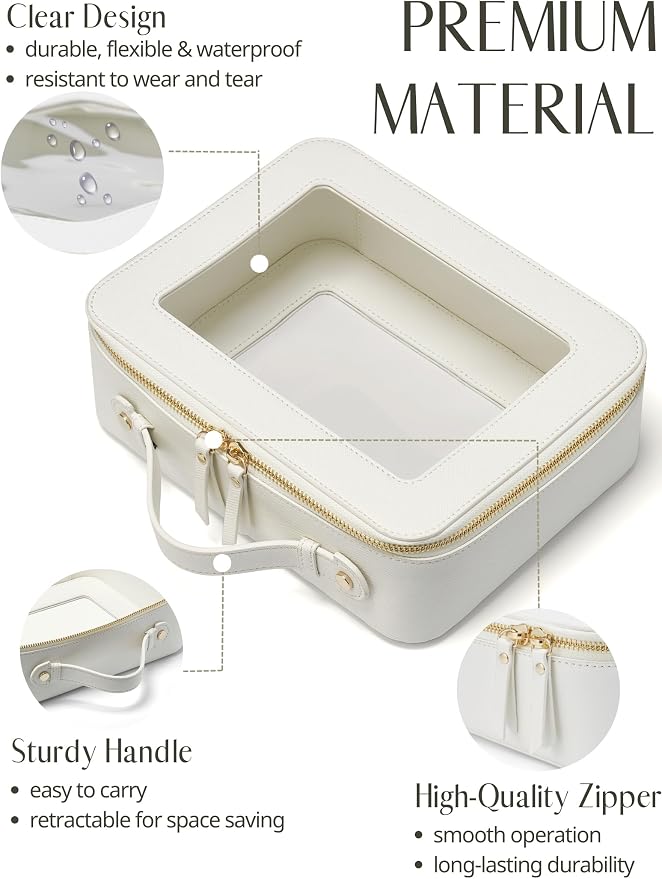 Popvibe Clear Makeup Case Set White Toiletry Bag Travel Large Clear Cosmetic Bag with Zipper, Big Make Up Bag Organizer Women Traveling TSA Approved Transparent Bag Car for Essentials - Image 6