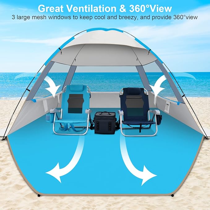 Gorich Beach Tent Sun Shelter for 3/4/6/8/10 Person with UPF 50＋ UV Protection, Lightweight & Easy Setup Beach Shade Canopy, Portable Beach Shade Tent Beach Cabana - Image 4