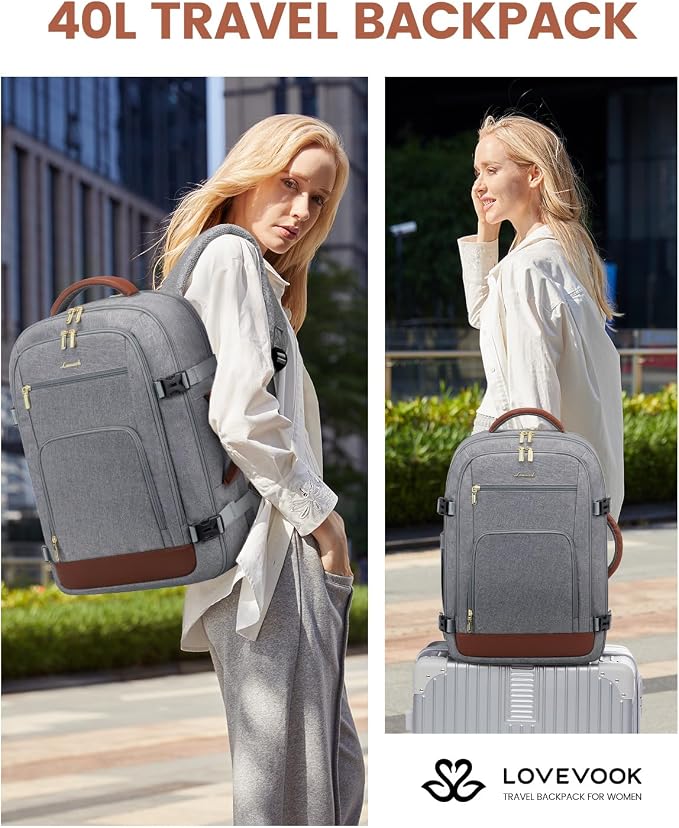 LOVEVOOK Carry On Travel Backpack For Women Flight Approved, 40L Large Personal Item Backpack Travel Bag for Airplanes, Business 17 Inch Laptop Backpack, Weekender Overnight Daypack, With 2 Cubes - Image 9