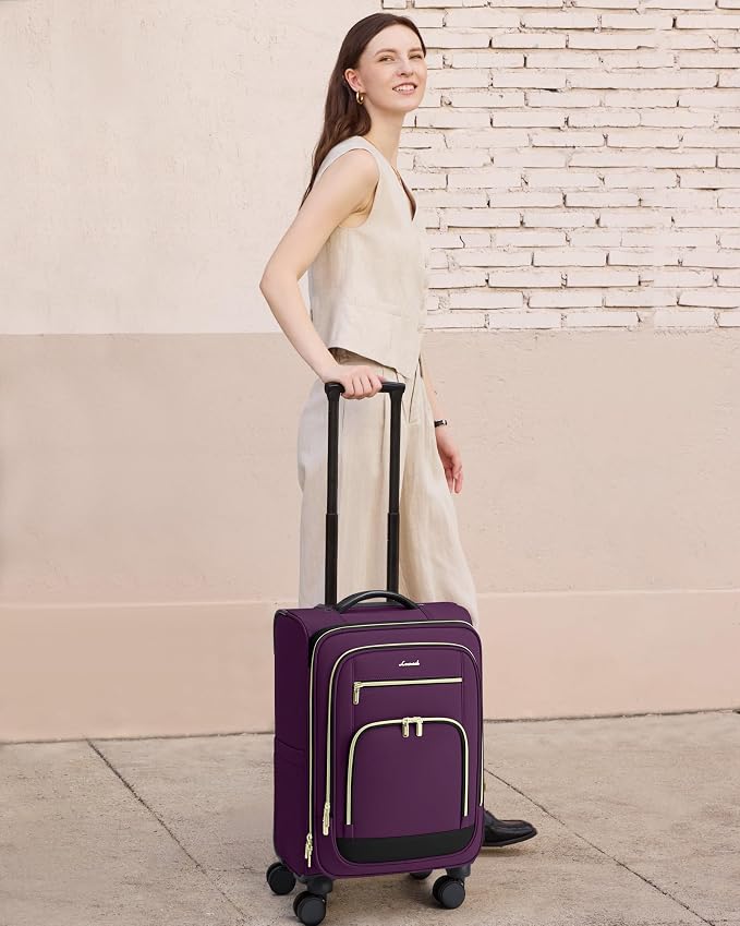 LOVEVOOK Carry on Luggage 22x14x9 Airline Approved with Garment Bag & Spinner Wheels, 22 Inch Large Rolling Suitcase with TSA Lock, 49L Lightweight Underseat Carryon Luggage for Women Travel Overnight - Image 2