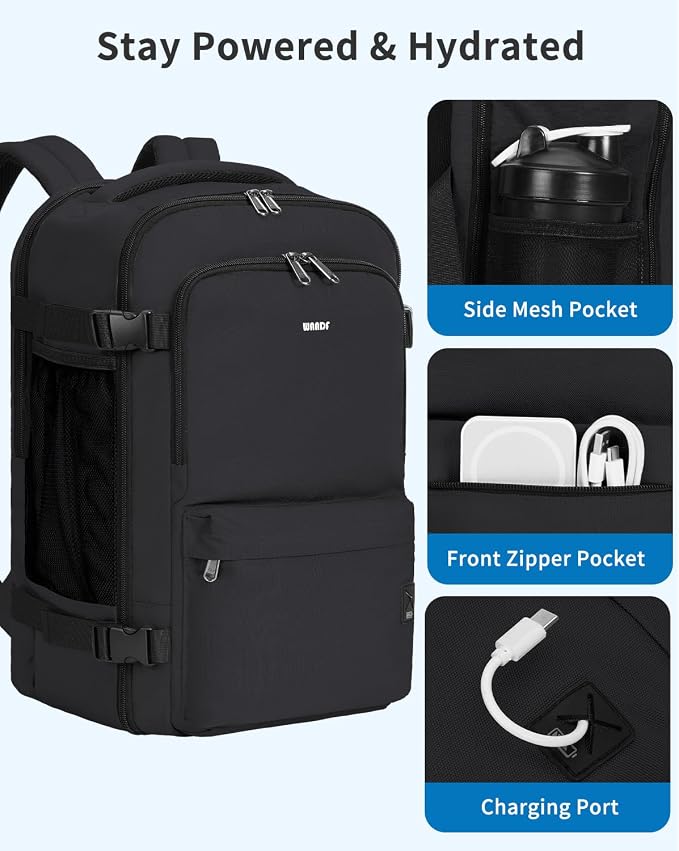 WANDF Travel Backpack For Spirit Airlines Personal Item Bag 18x14x8 with Wet Pocket, 17 Inch Laptop Backpack for Men Women | Frontier Airline Underseat Fit, Fits 17" Laptop, 180°Opening, Travel Backpack - Image 6