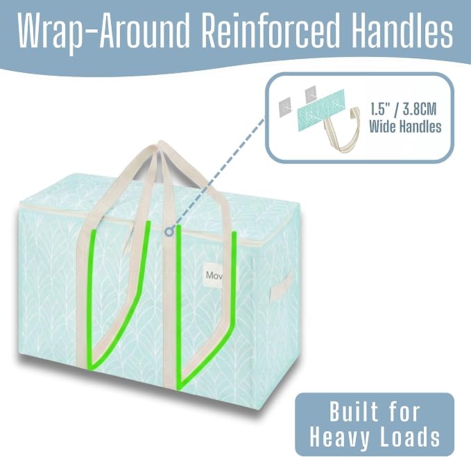 VENO 4 Pack Heavy Duty Moving Bags, Extra Large Storage Bags with Reinforced Handles & Strong Zippers, Foldable & Reusable Moving Box Alternative for Clothes & Dorm Storage - Image 2