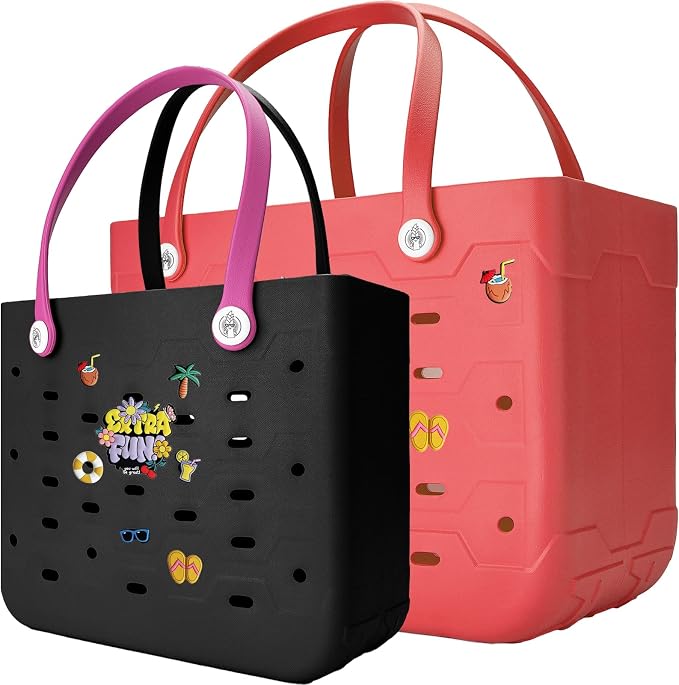 2-Pack Large Beach Bags XL & M Waterproof Tote, Sandproof, Washable- Essentials: Pool, Boat, Sports, Groceries by Unknown
